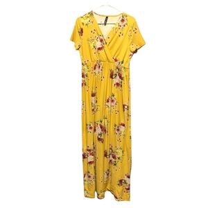 Yellow floral fit and flare maxi dress